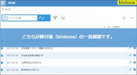 こちらが移行後（kintone）の一覧画面です。