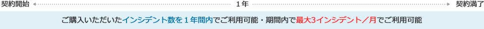 ご購入いただいたインシデント数を１年間内でご利用可能・期間内で最大3インシデント／月でご利用可能